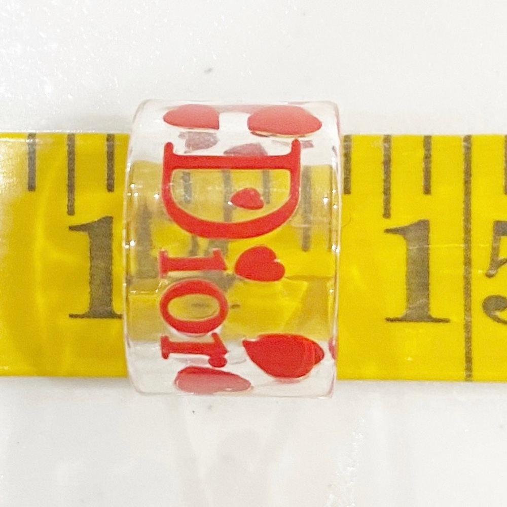 SOLD 🎉DIOR VINTAGE Lucite Ring Clear Red Hearts Acrylic w Tag Size 6 - Picture 10 of 11